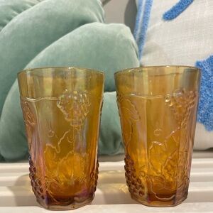 2 Vintage Indiana Glass Harvest Grape Marigold Carnival‎ Tumblers Juice Glasses